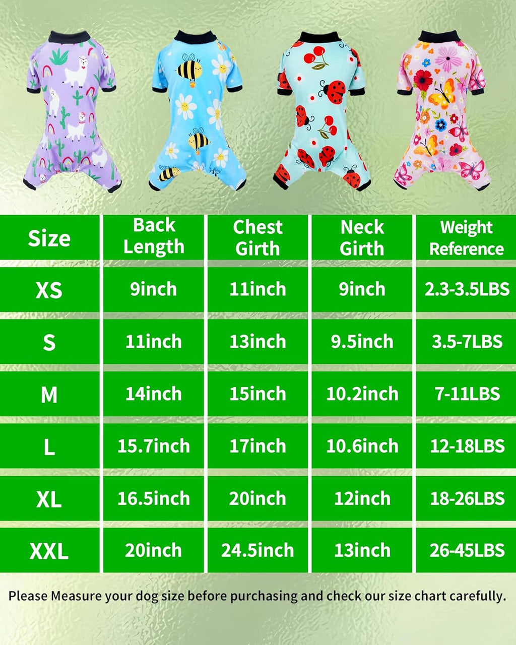 PET SHOW 4 Pack Small Dog Pajamas Spring Dog Clothes for Medium Dogs Girl Boy Soft Stretchy PJs Bee Ladybug Jumpsuit Puppy Floral Onesies Outfits with Sleeve Pets Dachshund Costume(XL, Spring)