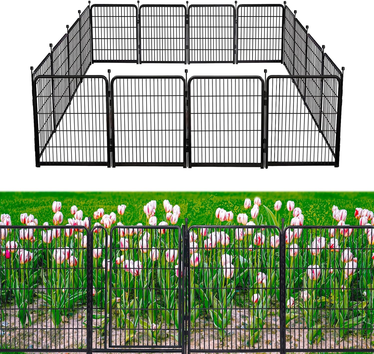 Garden Fencing 48in High No Door, 12 Panels Total 26.6Ft(L) Dog Fence Outdoor for Yard. Black Metal Fencing for Yard 4ft Tall, Flower Bed Fence, Animal Barrier Fences
