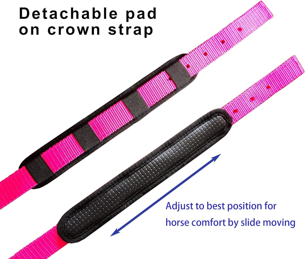 T TEKE Adjustable Horse Halters by Heavy Duty Soft Nylon, Padded with Anti-rubbing Waffle Neoprene on Both Crown & Nose