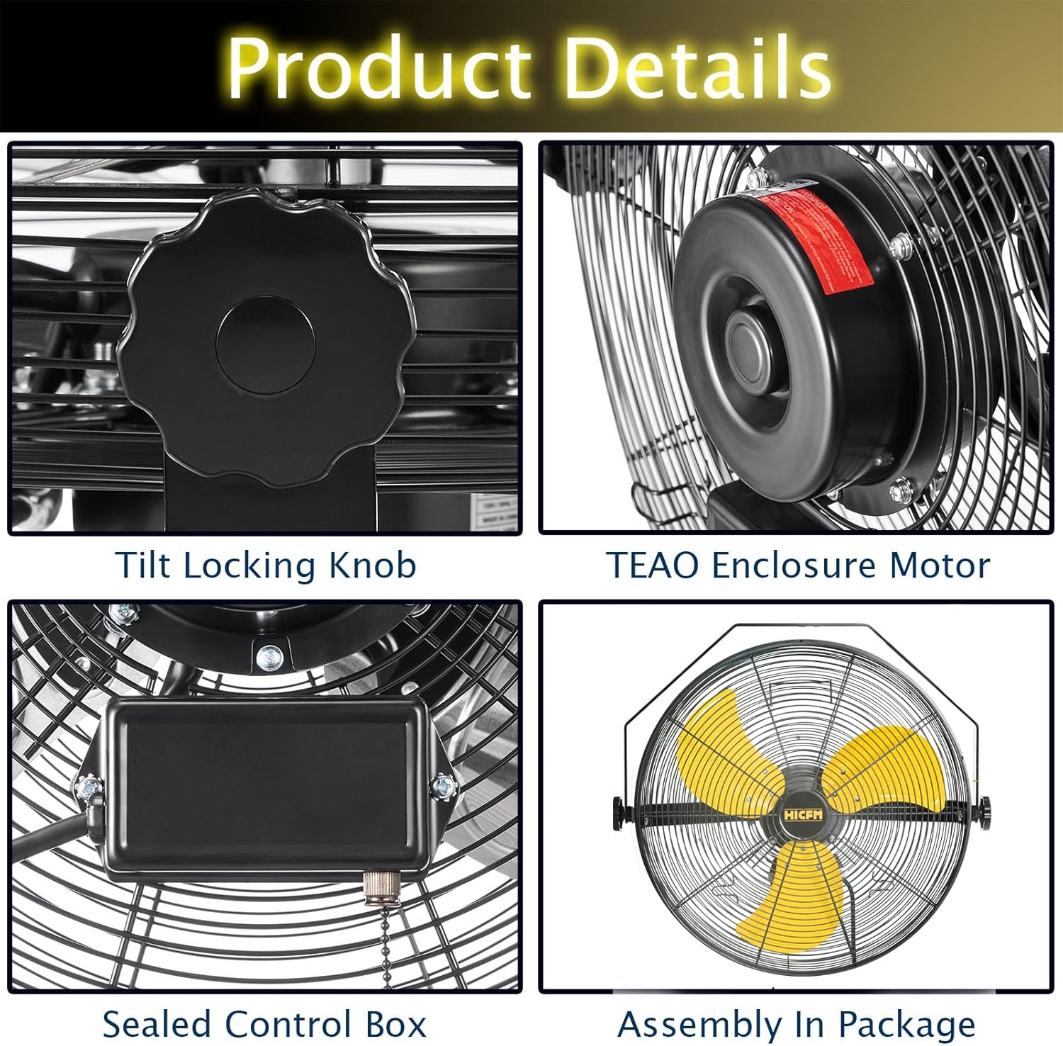 HiCFM 18" Wall Mount Fan, 4600 CFM 3 Speeds High Velocity with TEAO Enclosure Motor, 9 FT Cord, 180 Degree Tilting Heavy Duty Metal Fans for Barn, Garage, Workshop, Warehouse - UL Listed