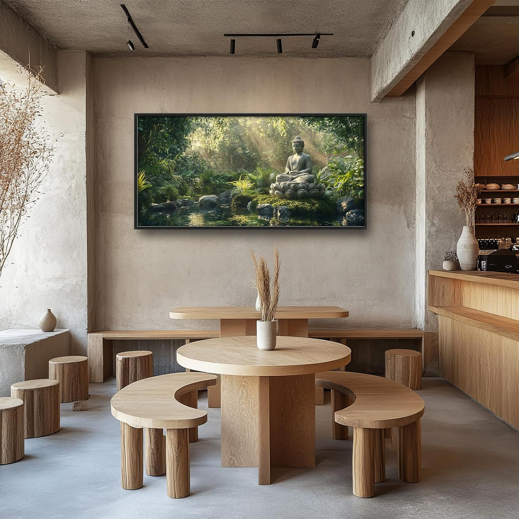 Large Buddha Forest Wall Art for Living Room, Framed Oversized Tree Lake Wall Decor, Nature Landscape Canvas Painting Modern Artwork Home Decoration for Dining Room Bedroom Office 60"x30"