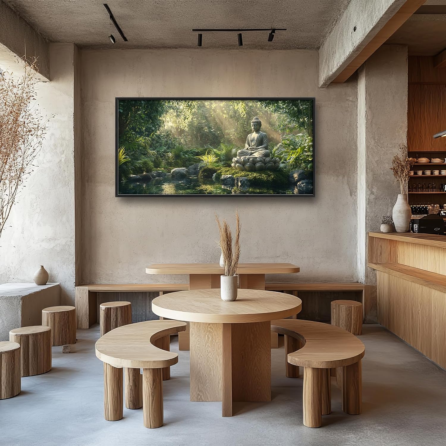 Large Buddha Forest Wall Art for Living Room, Framed Oversized Tree Lake Wall Decor, Nature Landscape Canvas Painting Modern Artwork Home Decoration for Dining Room Bedroom Office 60"x30"