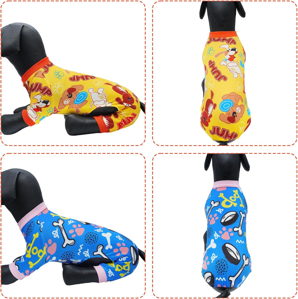 2PCS Dog Pajamas for XXXL Sized Dog Pjs Clothes Puppy Onesies Outfits Pet Jammies Boy Girl Male Female Apparel Paw Bone Puppy Print XXXL