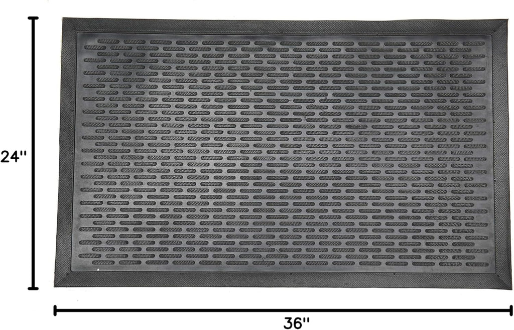 Indoor/Outdoor Hose-Wash Ribbed Design Non-Slip Rubber 2x3 Modern Entryway Mat for Entryway, Patio, Backyard, Garage, 24" x 36", Black Ribbed