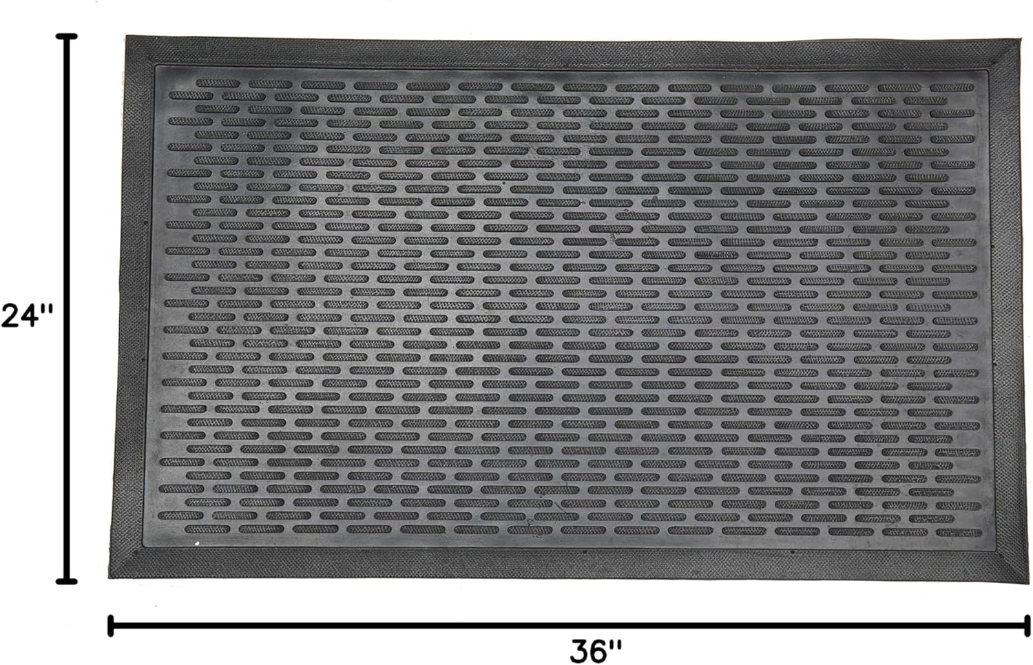 Indoor/Outdoor Hose-Wash Ribbed Design Non-Slip Rubber 2x3 Modern Entryway Mat for Entryway, Patio, Backyard, Garage, 24" x 36", Black Ribbed