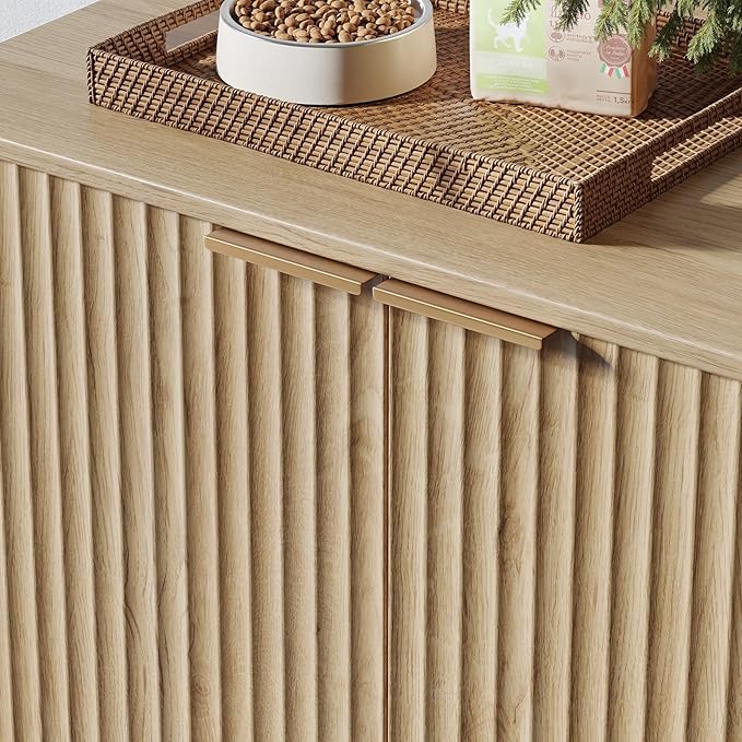 Evermagin 31.5" Oak Cat Litter Box Enclosure Furniture, Large Hidden Litter Box - Image 4