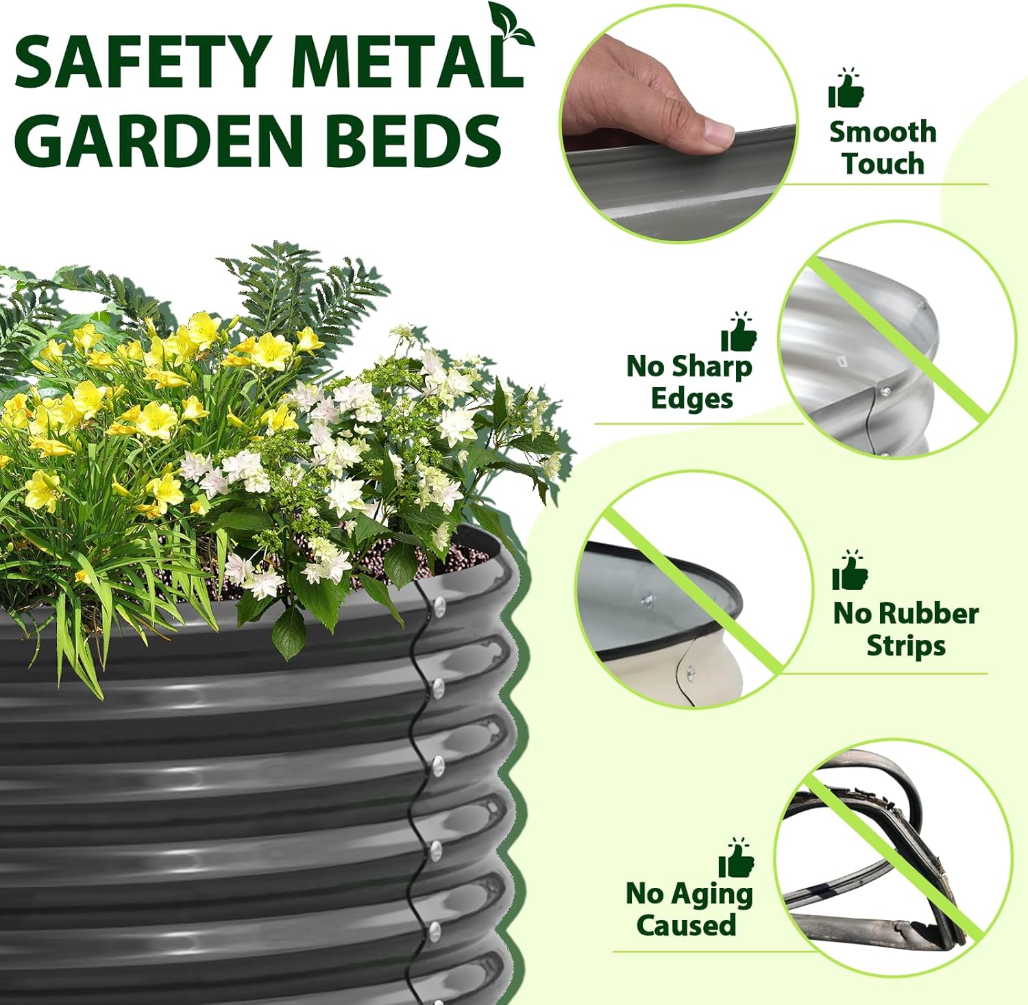 A ANLEOLIFE 8X4X1.5 ft Galvanized Raised Garden Beds Outdoor, Oval Large Metal Planter Box for Planting Vegetables Flowers Herb, Anti-Rust & Easy-Setup, Quartz Grey