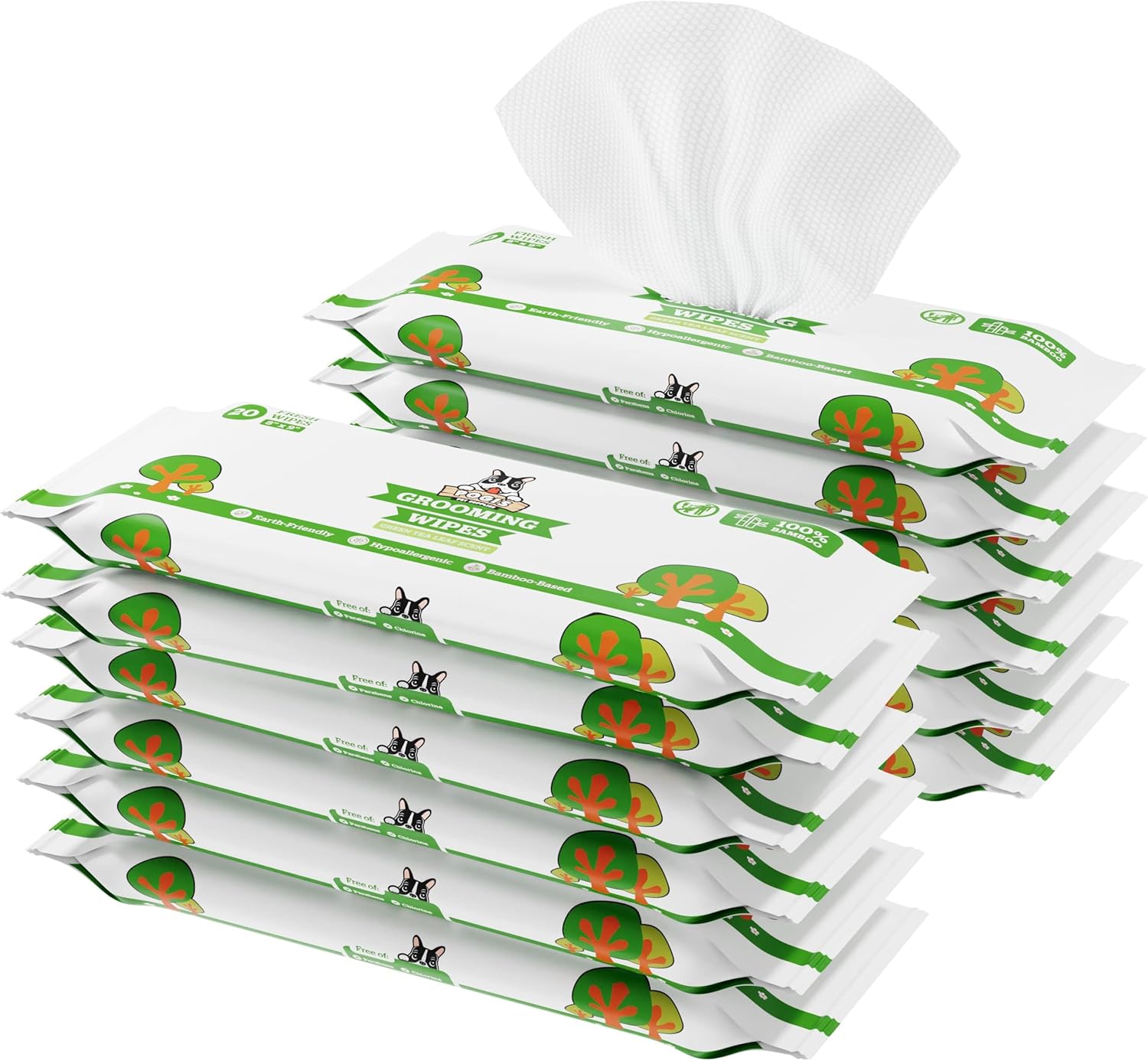 Pogi’s Dog Wipes Travel Packs – Hypoallergenic Pet Wipes for Paws, Body & Butt – Cleaning & Hydrating, Green Tea Scent, 240-Count