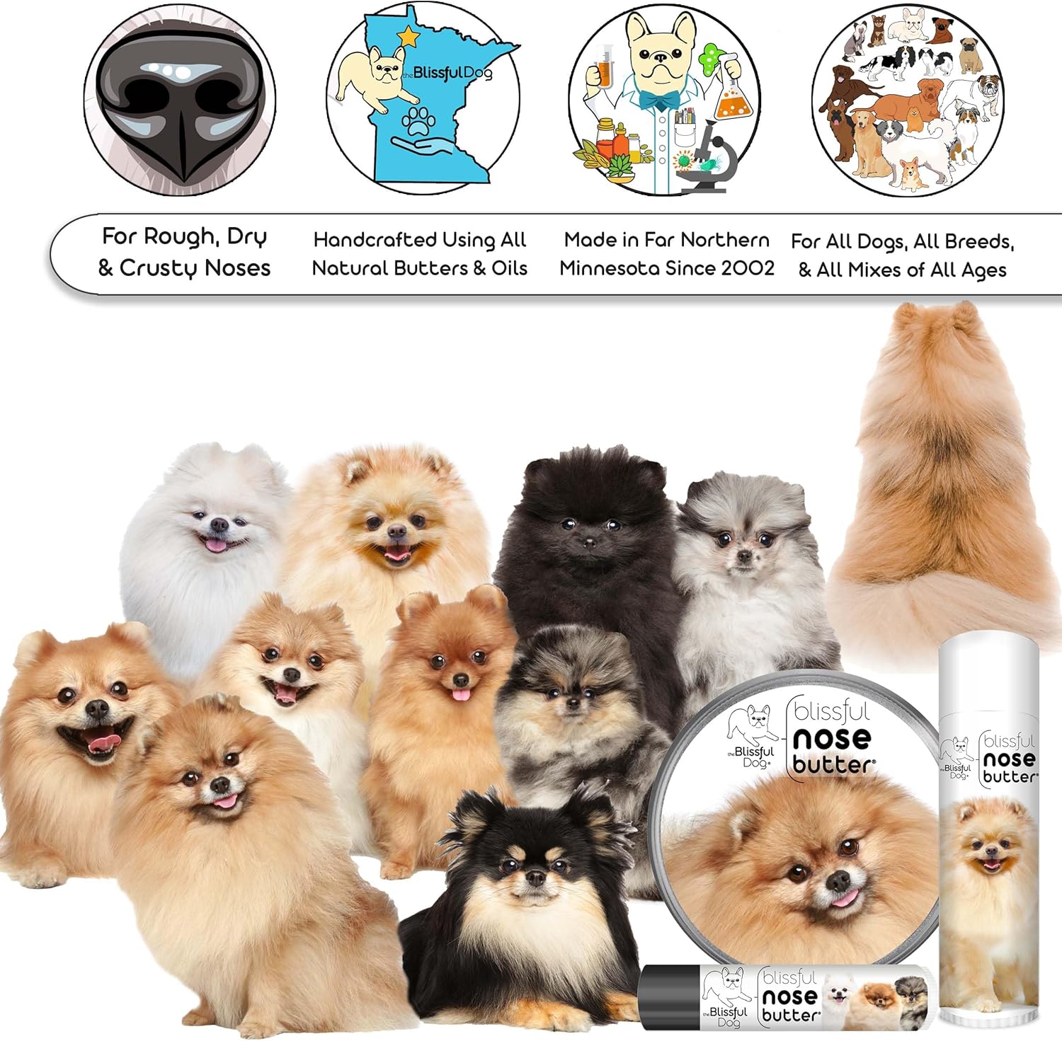 The Blissful Dog Pomeranian Unscented Nose Butter - Dog Nose Butter, 0.15 Ounce