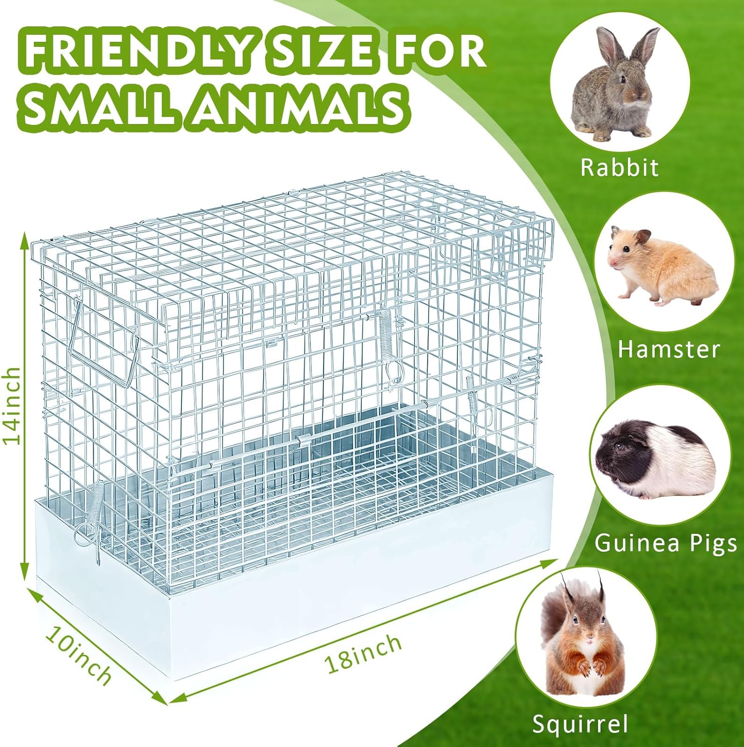 Folding Rabbit Cage, 18 x 10 x 14 in Portable Bunny Carrier with Tray and Handles for Transport, Travel or Temporary Housing, Indoor Outdoor Pet Habitat Animal Enclosure