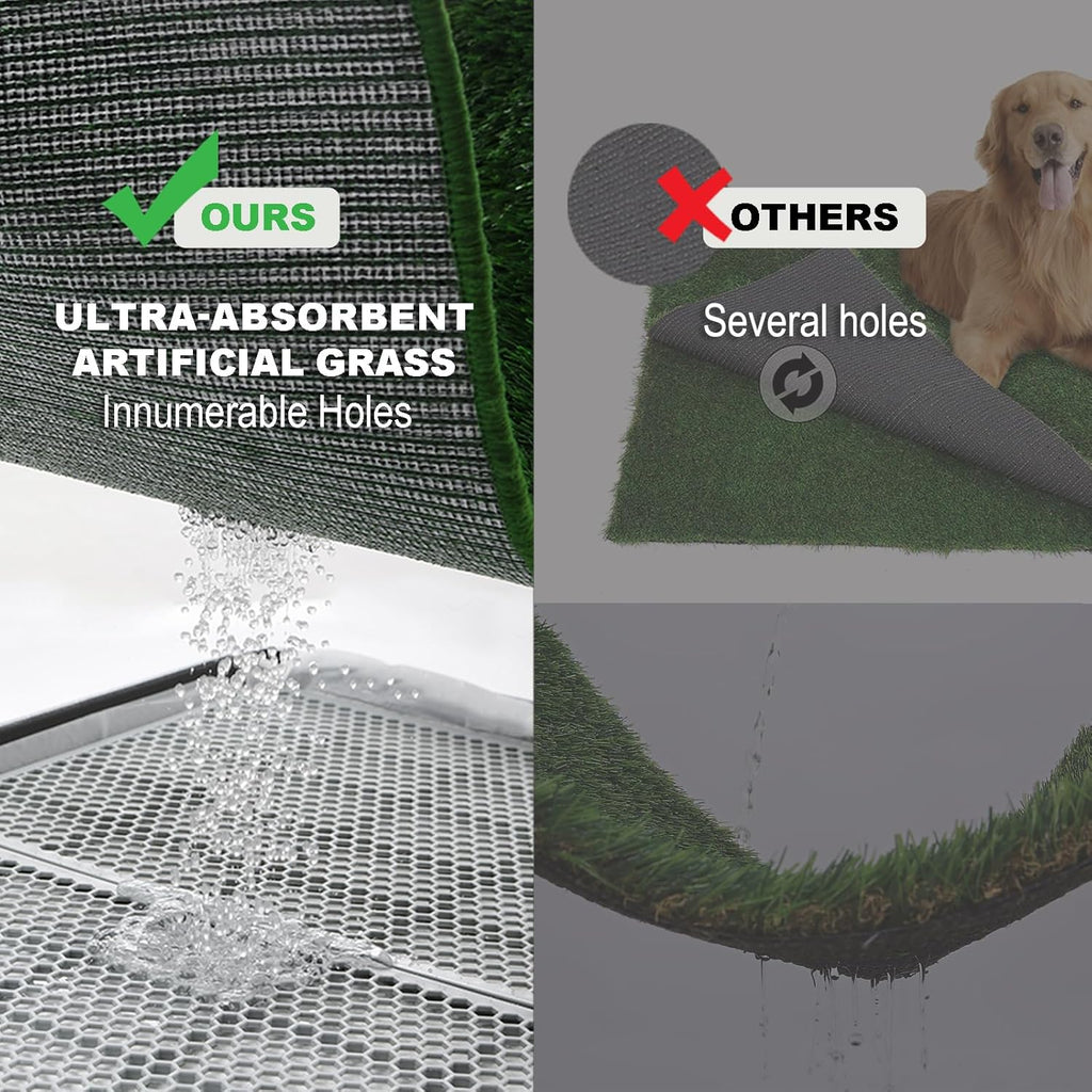 Dog Grass Pad with Tray Medium 31”×21”, Dog Potty with Ultra-Absorbent Artificial Grass for Dogs with Hemmed Edge, Pee Pads for Dogs, Realistic, Odor Free, Litter Box for Balcony