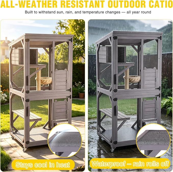 Aivituvin Large Catio Outdoor Cat Enclosure on Wheels, Outdoor Cat House - Image 4