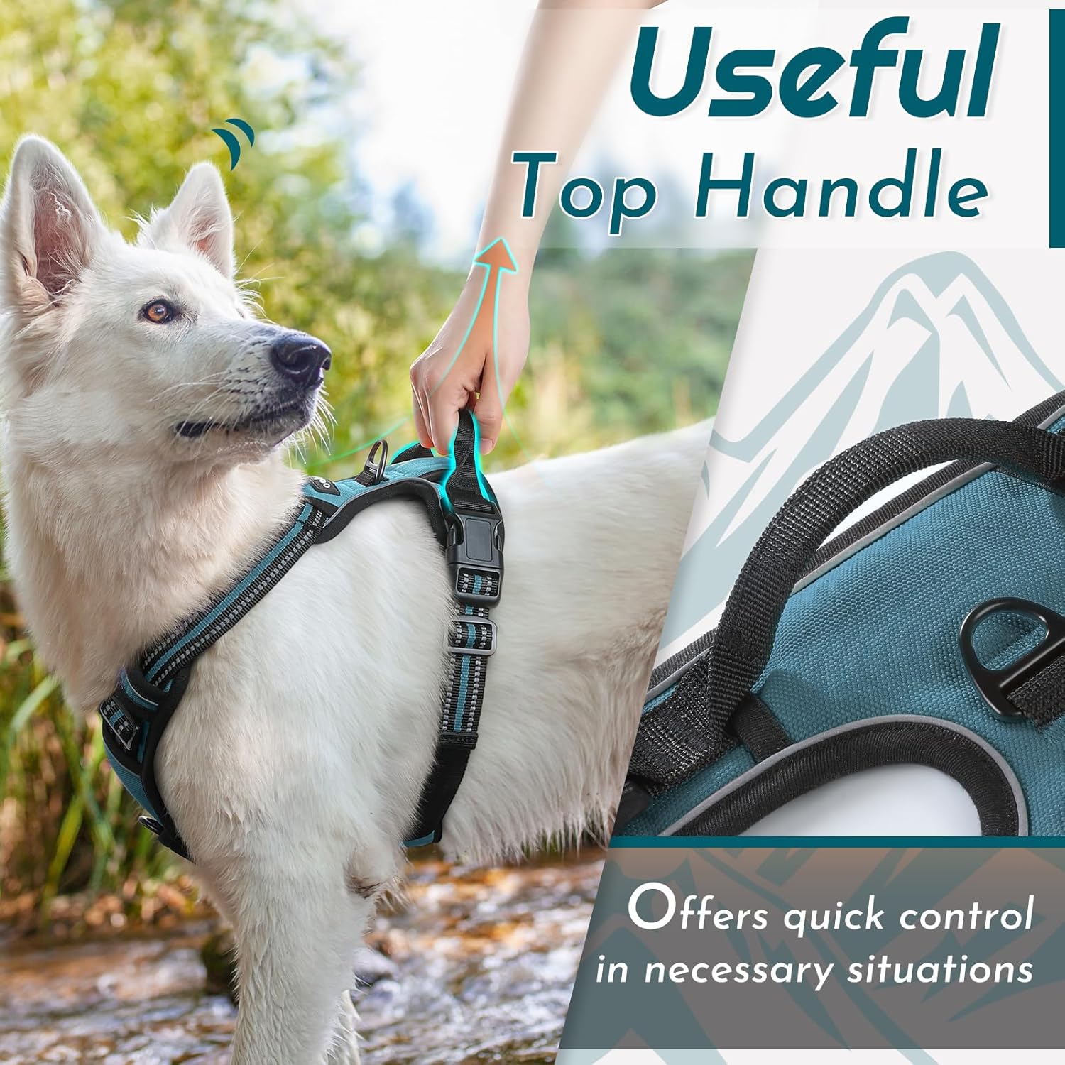 Eagloo Dog Harness Medium Sized Dog, No Pull Service Vest with Reflective Strips and Control Handle, Adjustable and Comfortable for Easy Walking, No Choke Pet Harness with 2 Metal Rings, Dark Green, M