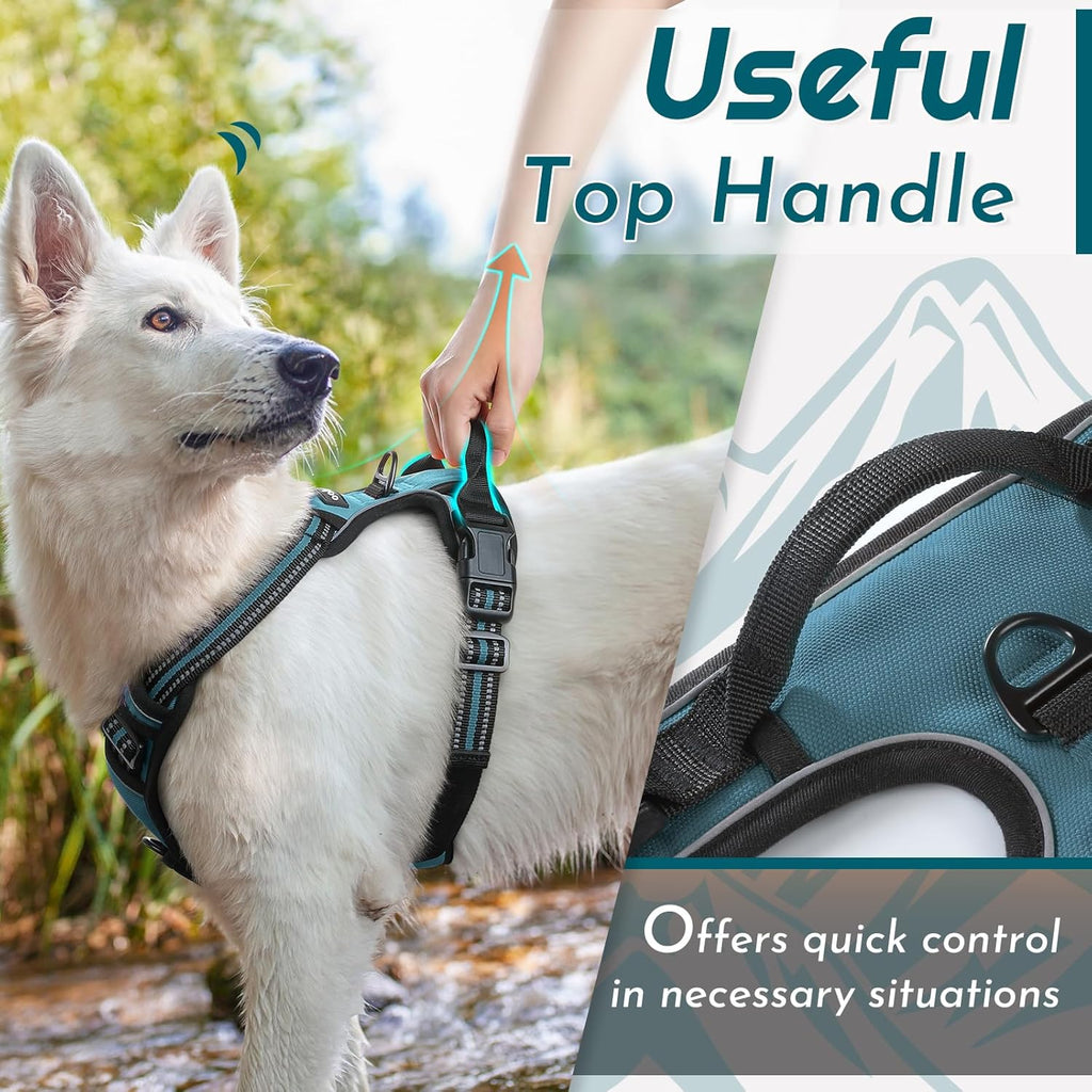 Eagloo Dog Harness Large Breed, No Pull Service Vest with Reflective Strips and Control Handle, Adjustable and Comfortable for Easy Walking, No Choke Pet Harness with 2 Metal Rings, Dark Green, XL