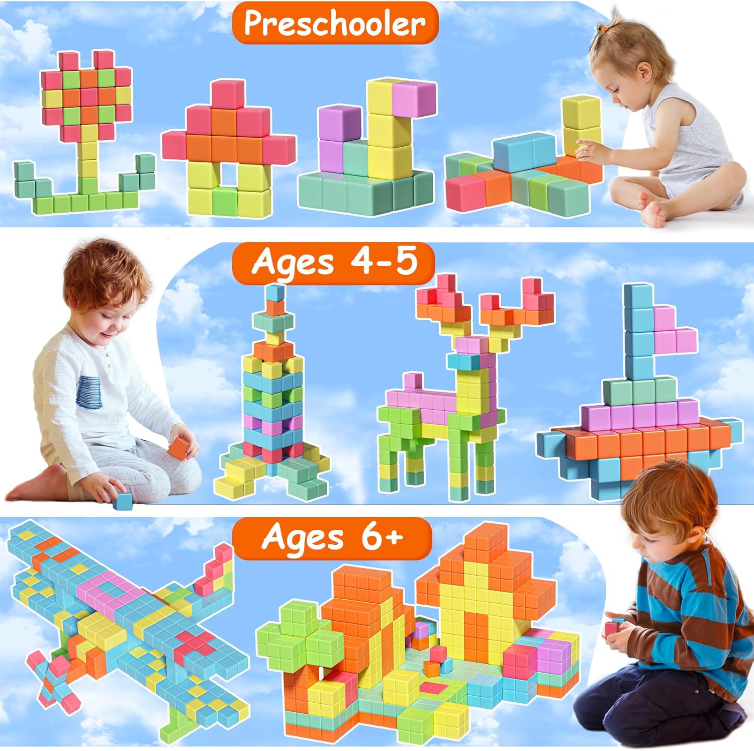 Magnetic Blocks, Magnet Building Cubes for Toddlers Ages 3-5, STEM Educational Sensory Autism Montessori Preschool Toys, Gifts for Kids Ages 4-8 Year Old Boys and Girls