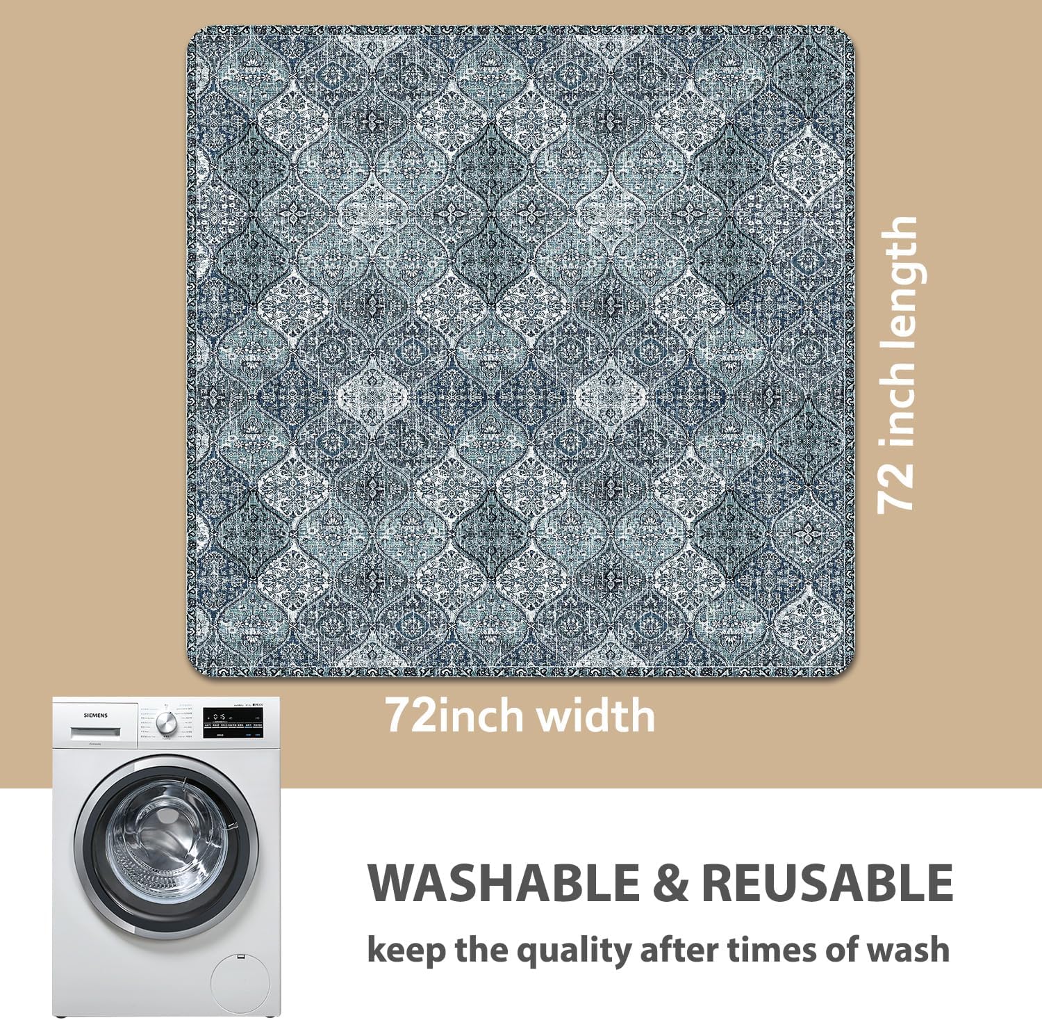 nunubaby Washable Pee Pads for Dogs, Stylish, Non-Slip and Leak-Proof Pee Pads. Reusable Potty Pads for Dogs for Crates and Floors.(Blue/Multi, 72" x72" )
