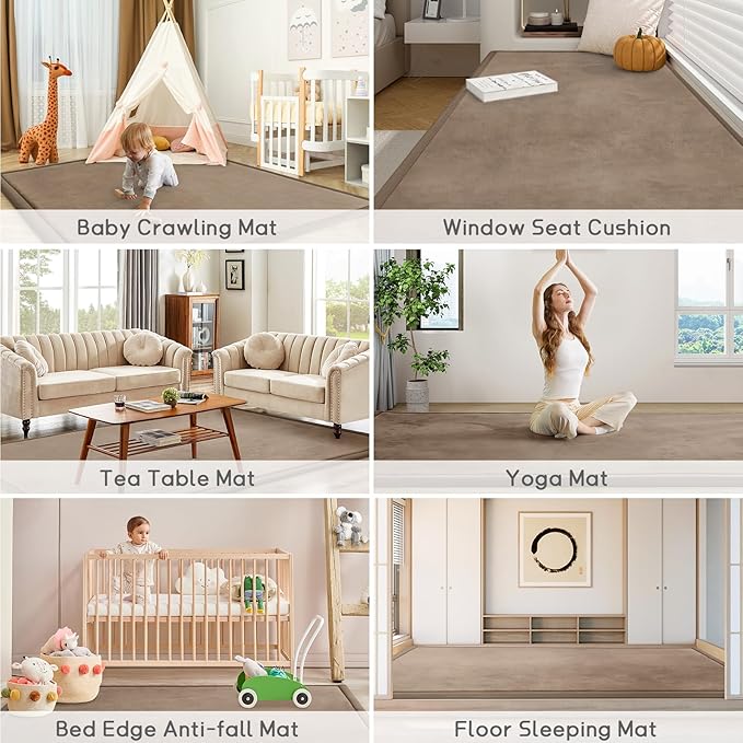 Baby Play Mat for Floor Tummy Time Mat Nursery Muscle Area Rug Playroom Rug Tatami 59"*59" Memory Foam 1.3" Thick Crawling For Babies,Toddlers, Infants, Kids,Floor(Brown)