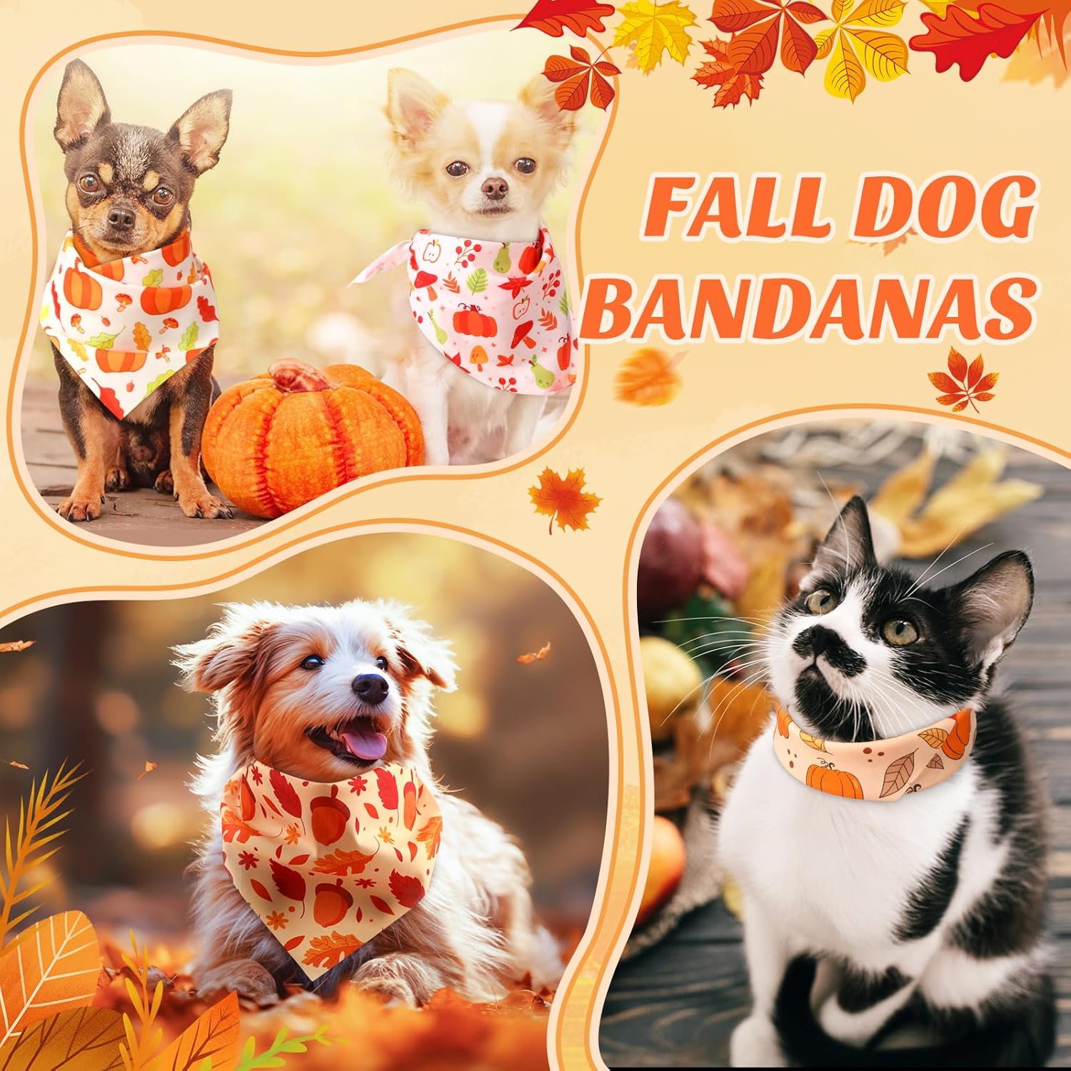 Chunful 100 Pieces Fall Dog Bandanas Bulk Autumn Pet Bandanas with Pumpkin Patterns Triangle Scarf Bib Kerchief Set for Small Large Dog Thanksgiving Costume Accessories (25.6 x 17.7 x 17.7)