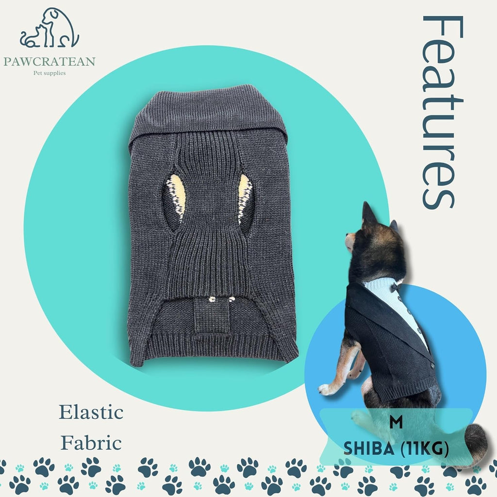 Cute Sweater for Dogs and Cats Soft Flannel Pet Outfit Warm and Cozy Animal Hoodie Small to Large Pet Clothes for Halloween Parties and Everyday Wear (Medium, Black Bowtie)