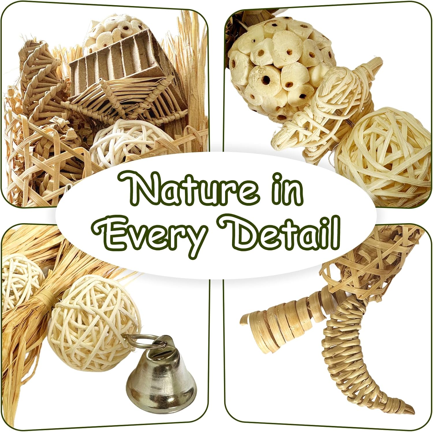 5-Pack Natural Flower Bird Toys – Foraging & Chewing Toys for Parakeets, Cockatiels, Conures & Small Birds – No Plastic, All-Natural Materials