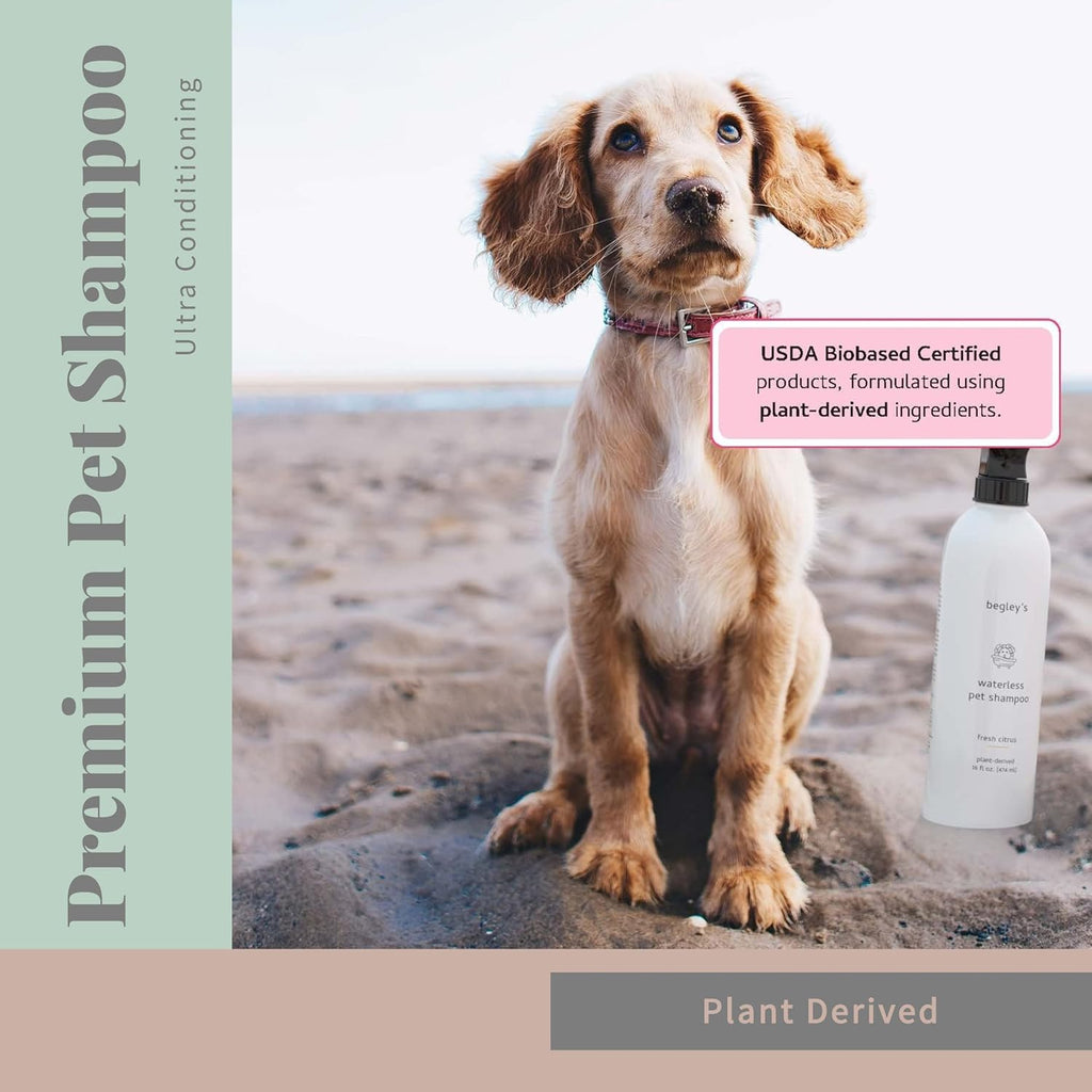Begley’s No Rinse Waterless Pet Shampoo, Bathless Cleaning, Deodorizing, and Odor Removal for a Shiny, Fresh Smelling Coat - Effective for Dogs, Puppies, and Cats - Fresh Citrus Scent