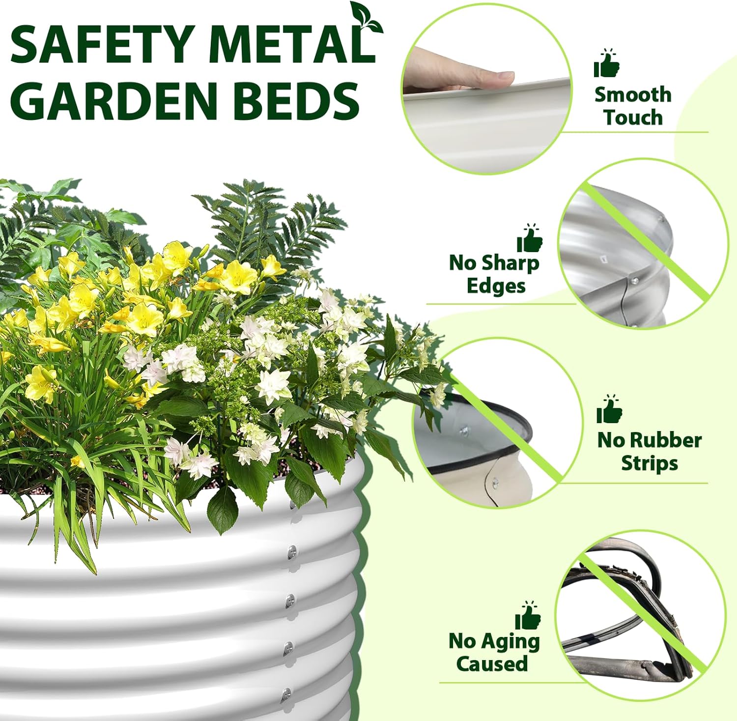 A ANLEOLIFE 6X2X1.5 ft Galvanized Raised Garden Beds Outdoor, Oval Round Metal Planter Box for Planting Vegetables Flowers Herb, Anti-Rust & Easy-Setup, Antique White