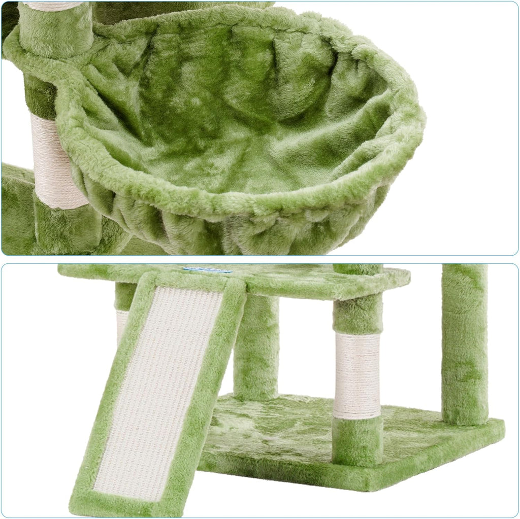 Hey-brother Cat Tree, 71 inches XL Large Cat Tower for Indoor Cats, Multi-Level Cat House with 3 Padded Perches, Big Scratcher, Cozy Basket, 2 Cat Condos and Scratching Posts, Green MPJ034GR