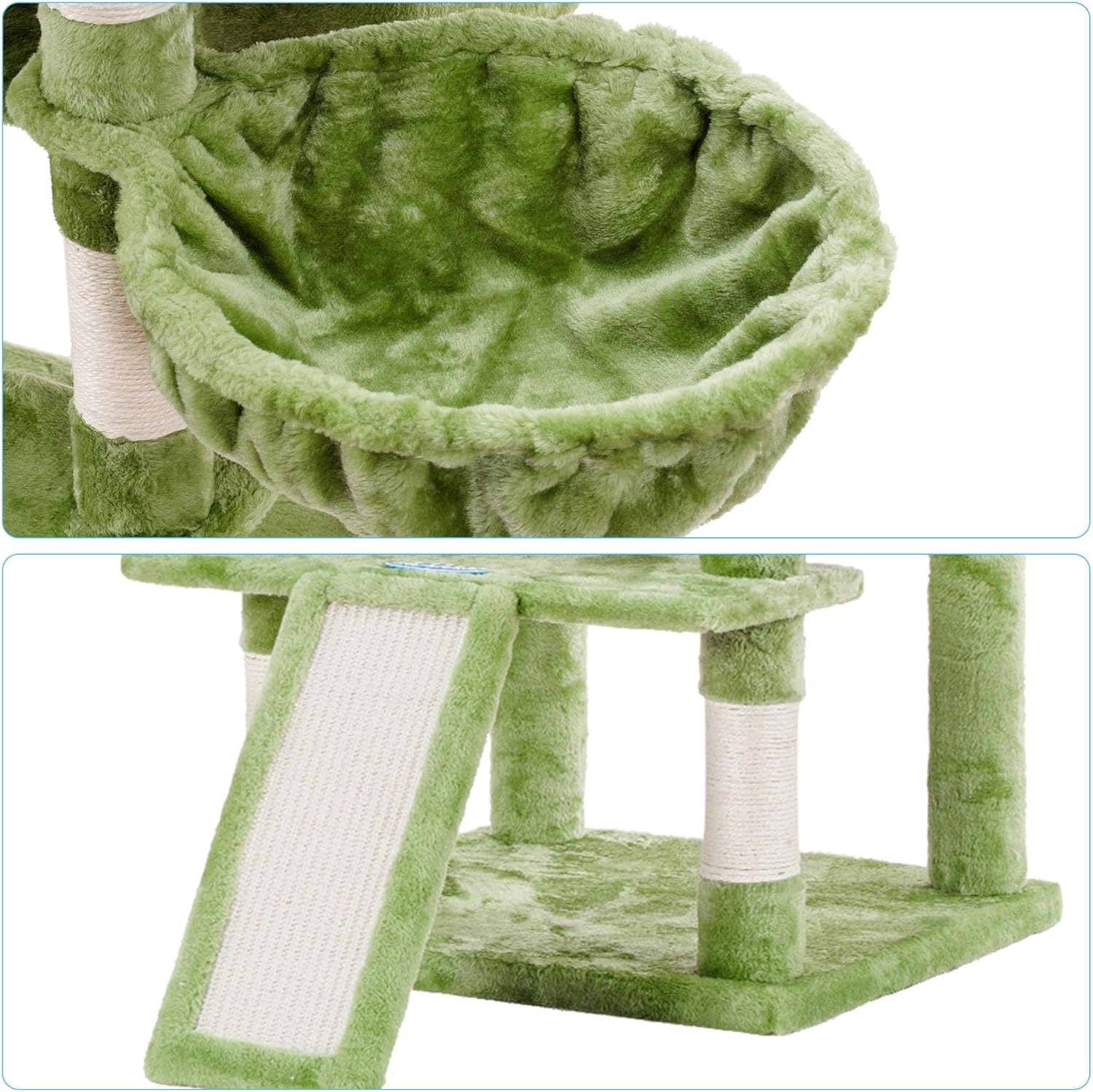 Hey-brother Cat Tree, 71 inches XL Large Cat Tower for Indoor Cats, Multi-Level Cat House with 3 Padded Perches, Big Scratcher, Cozy Basket, 2 Cat Condos and Scratching Posts, Green MPJ034GR