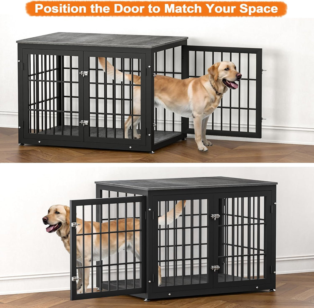 42 Inch Heavy Duty Dog Crate Furniture for Large and Medium Dogs, Decorative Pet House End Table, Wooden Cage Kennel Furniture Indoor, Gray