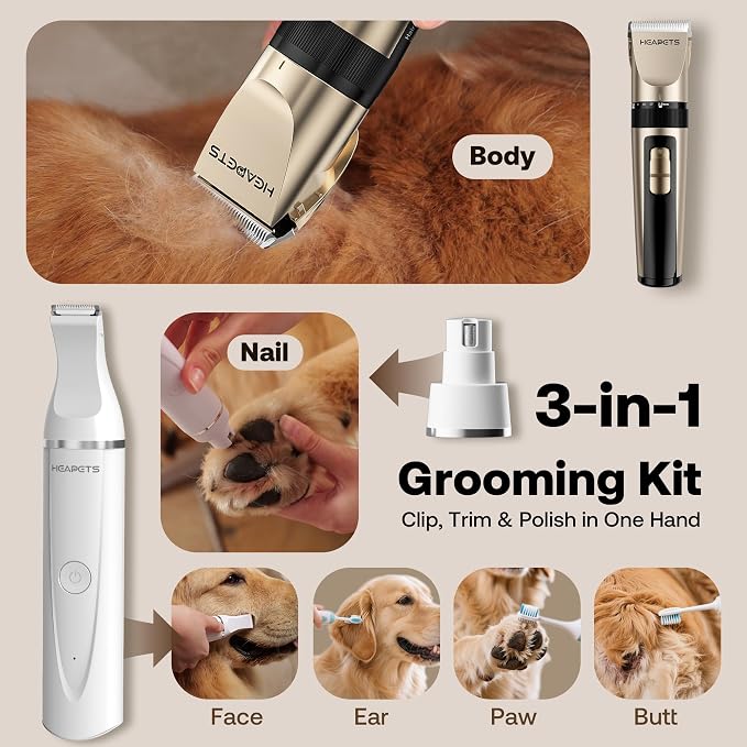 HEAPETS Dog Hair Clippers for Grooming Kit and Dog Paw Trimmer Nail Grinder for - Image 2