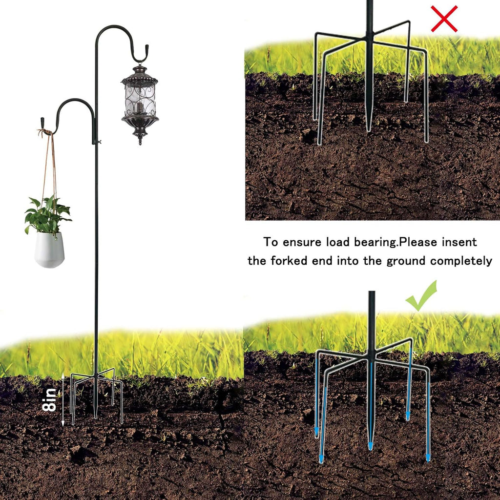 MIPON 2 Pack 78 Inch Double Shepherds Hooks for Outdoor Bird Feeder,Hanging Plants,Solar Light,Adjustable 78/62/46/30 Inch,3/4 Inch Width Heavy Duty Garden Shepards Hook