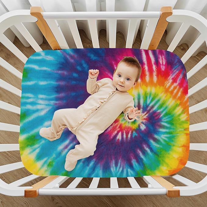 Tie Dye Rainbow Crib Sheets Soft Breathable Fitted Baby Crib Sheets Mattress Cover for Girl Boys, 52" x 28" x 9"