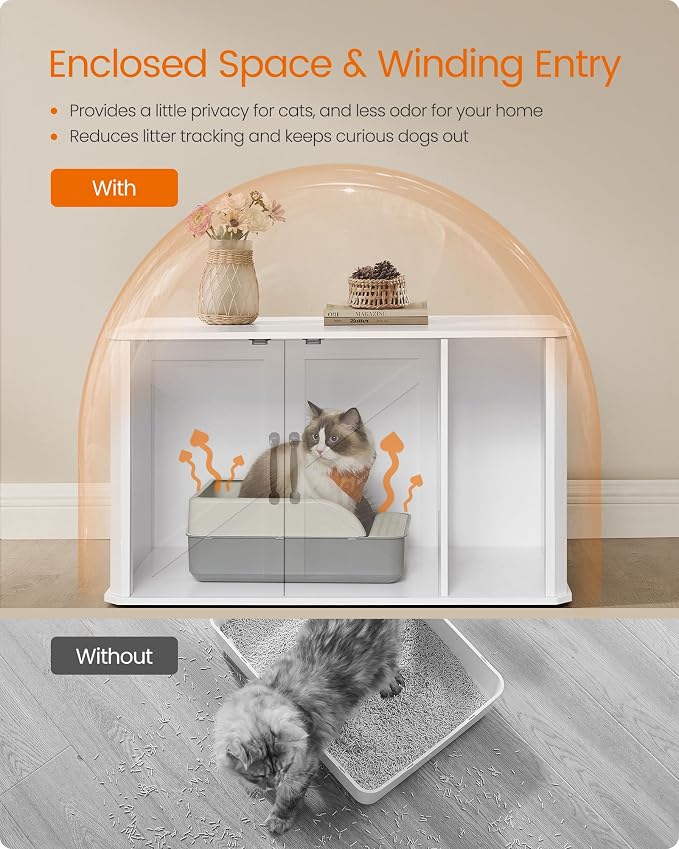 Feandrea Litter Box Enclosure, Modern Cat Litter Box Furniture Hidden, Front - Image 6