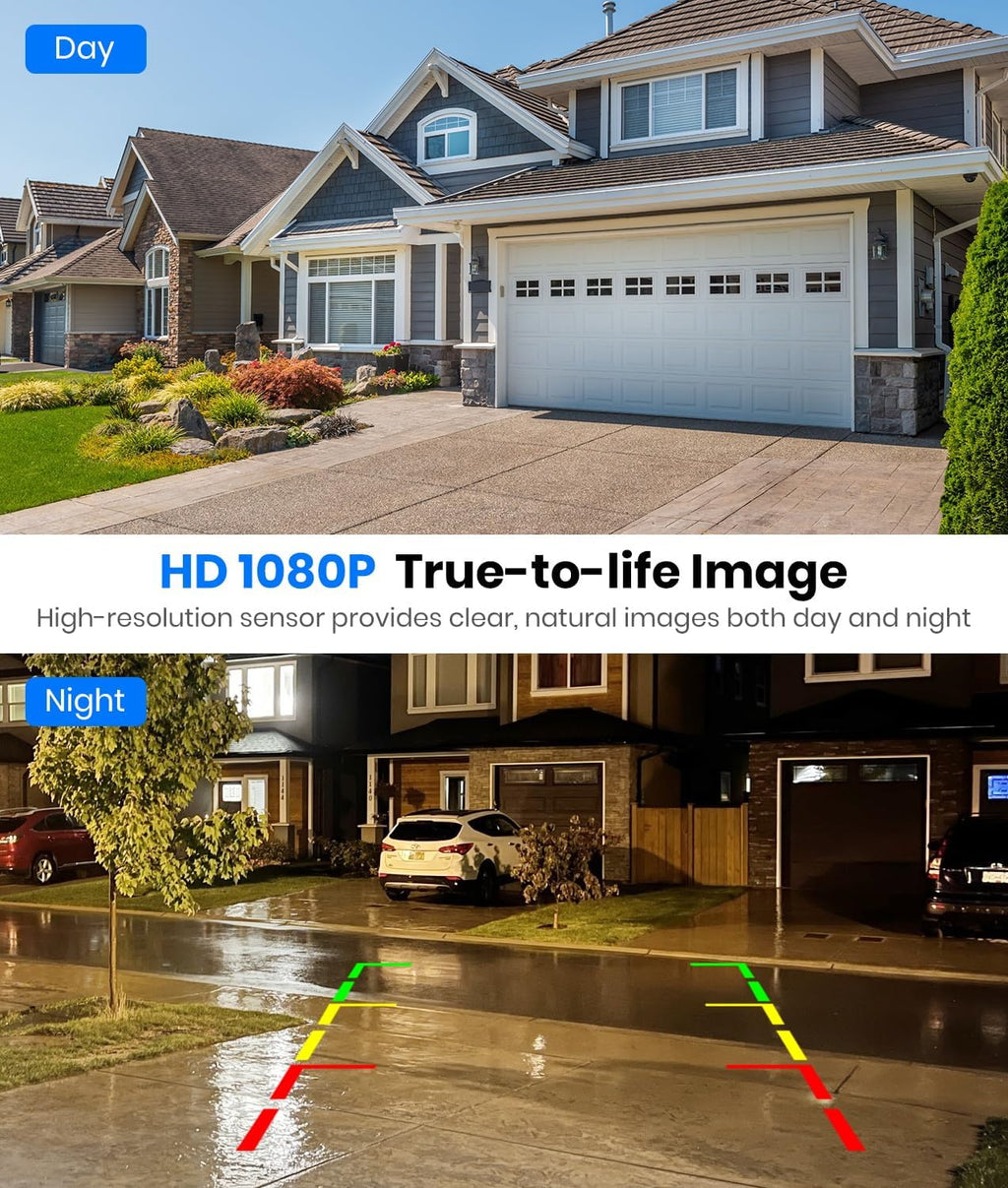 AUTO-VOX Solar Wireless Backup Camera with 5" 1080P Monitor: 5000mAh Battery 2 Mins DIY Installation & 2 Split Screen Back Up Camera, IP69K Waterproof Reverse Camera for Car, Van, SUV, Truck, Trailer