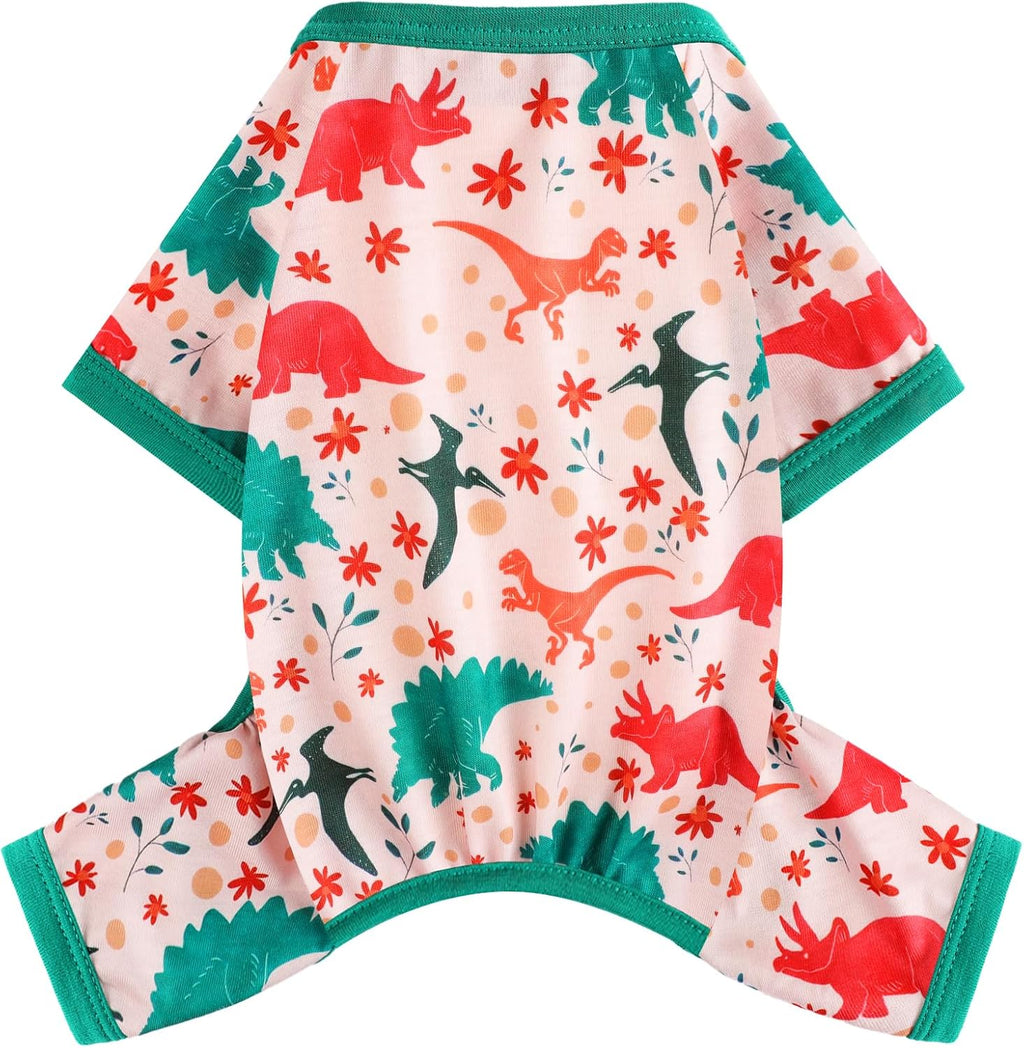 Dog Pajamas Small Sized Dogs Stretchable Summer Dog Clothes Pjs 4 Legs Girl Boy Cute Soft Puppy Outfits Doggie Cat Jammies Jumpsuit Sleeper for Pet, Dinosaur, S