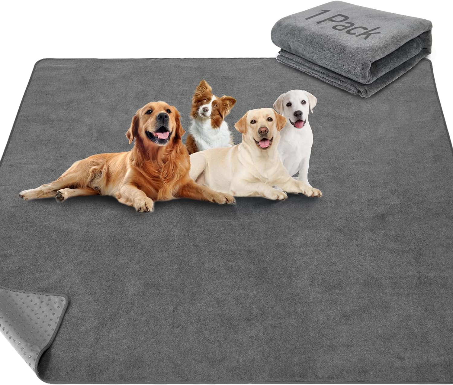 LOOBANI Non-Slip Washable Pee Pad for Dogs, 1 Pack Extra Large Reusable Dog Mat for Floor, Fast Absorbent Pet Whelping Pads, Puppy Playpen Mat for Incontinence, Housebreaking, Crate, 82x102in,Gray
