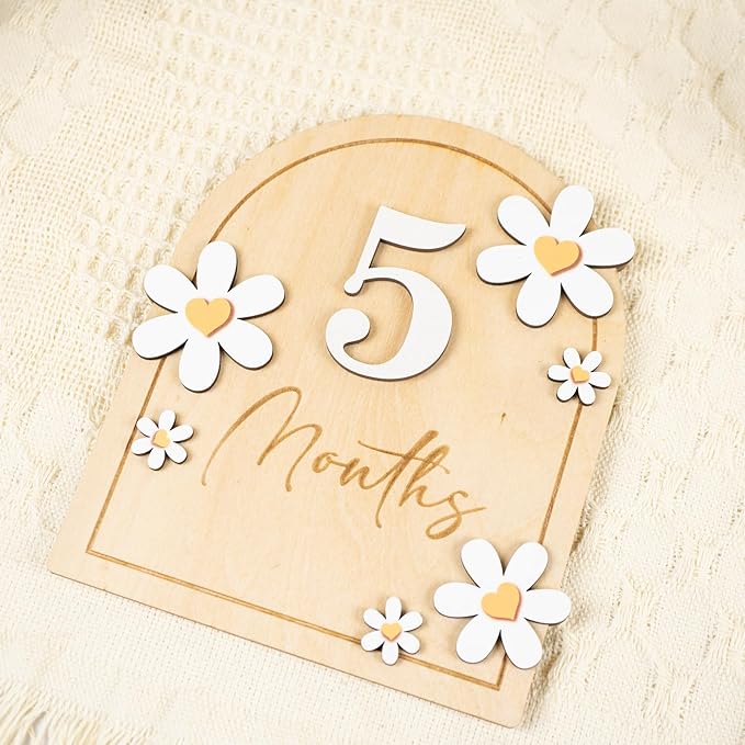 Baby Monthly Milestone Cards - Wooden Monthly Milestone Discs - Newborn Photography Props to Document Your Baby´s Growth - Baby Announcement Sign (B05)