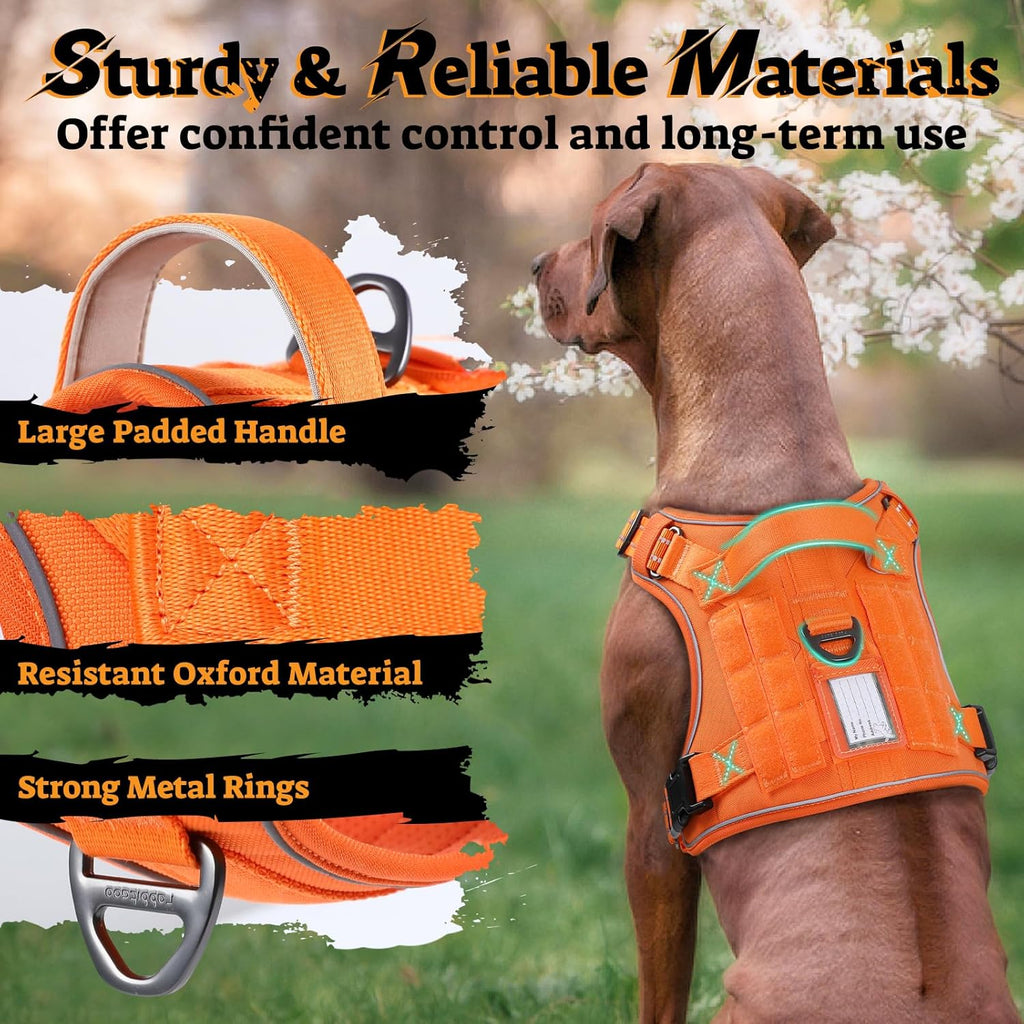 rabbitgoo Dog Harness for Large Dogs No Pull, Tactical Service Pet Vest with Molle and Control Handle, Adjustable and Reflective Military Harness for Easy Walking and Training, Orange, L