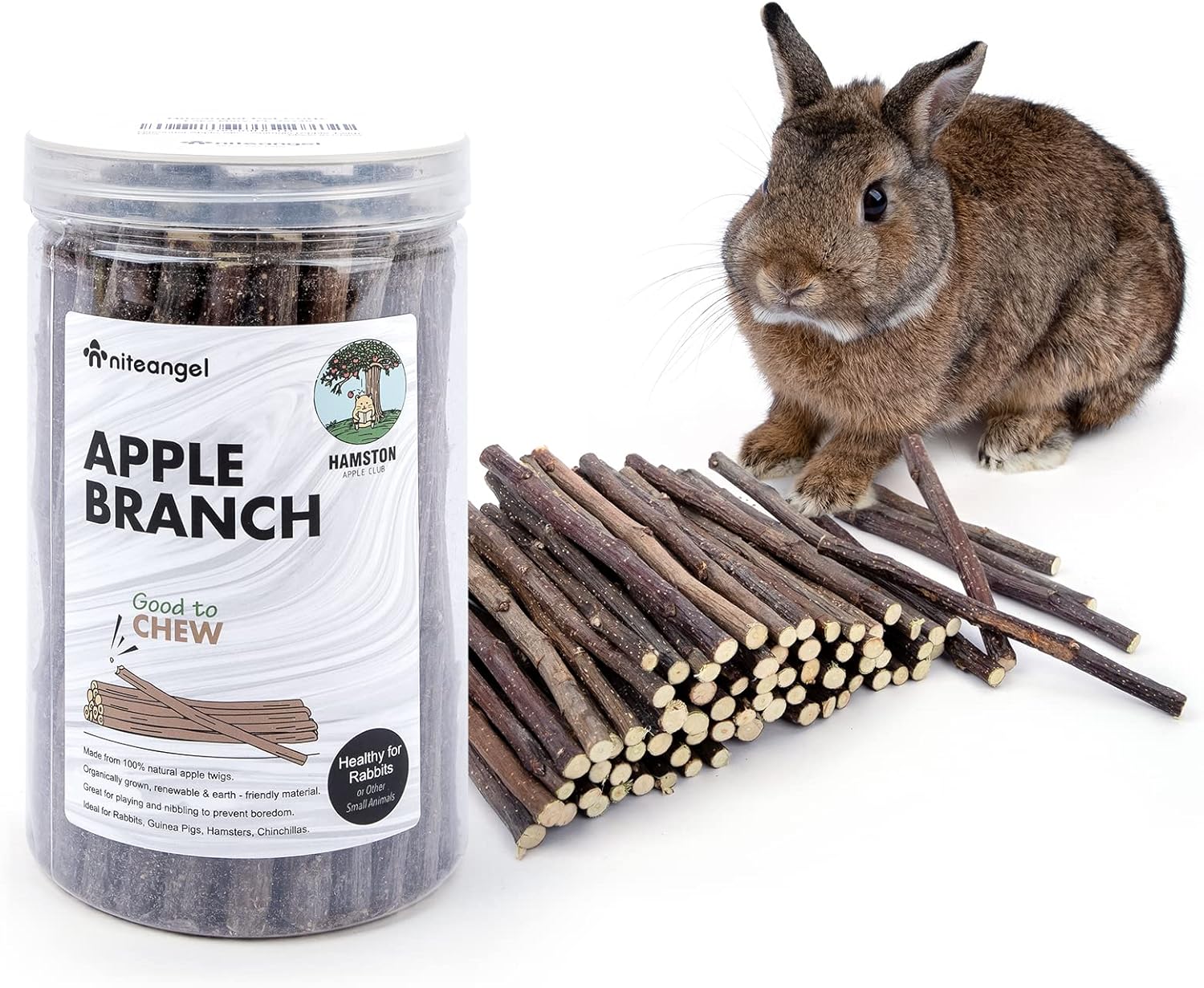 Niteangel Apple Sticks Natural Chew Toys for Rabbits, Chinchilla, Guinea Pigs, Hamsters and Other Small Animals (Apple Twig)