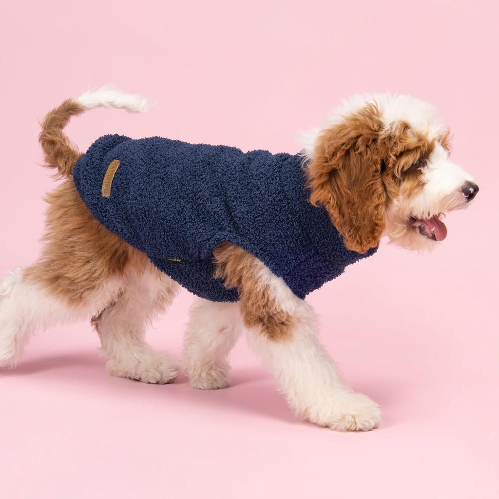 Fitwarm 2 Pack Striped Fleece Dog Sweater, Warm Winter Dog Clothes for Small Dogs Boy Girl, Fuzzy Pet Outfit, Doggy Pullover Jumper, Grey, Navy, Medium