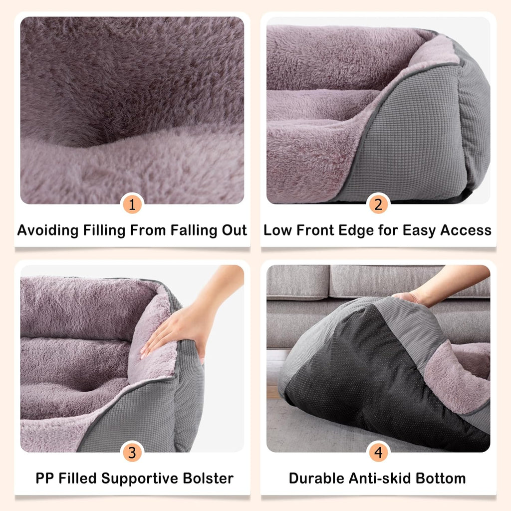 MIXJOY Dog Beds for Medium Dogs Washable, Calming Pet Bed Medium Size Dog, Soft Rectangle Pet Beds Sofa Cuddler, Orthopedic Sleeping Rabbit-Velvet Cozy Puppy Bed with Anti-Slip Bottom (30x24in, Grey)