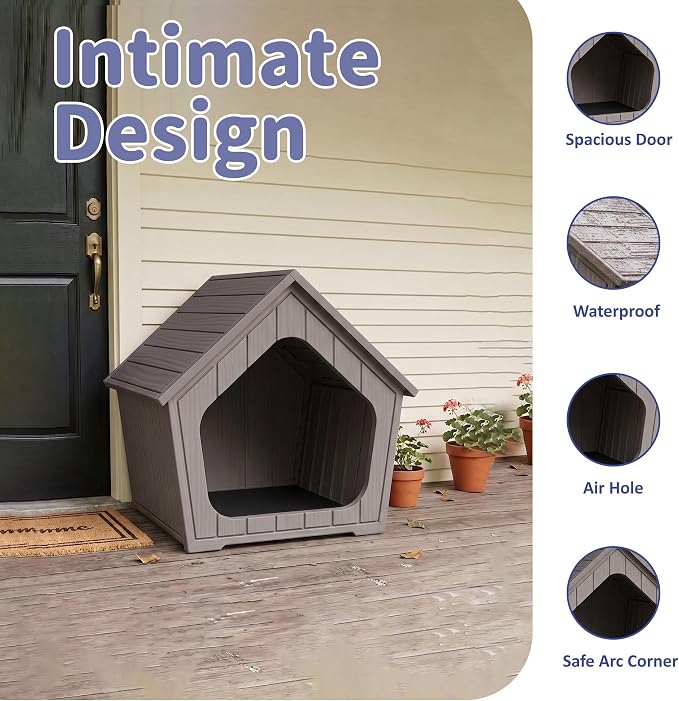 DRATO Outdoor Dog House for Small Dogs, Durable Resin Dog Shelter - Image 3