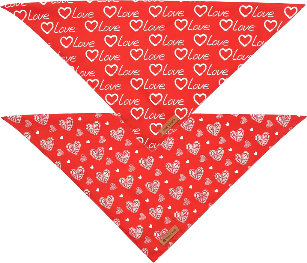 Realeaf Valentines Day Dog Bandanas 2 Pack, Reversible Love Pet Scarf for Boy and Girl, Premium Durable Fabric, Heart Bandana for Large and Extra Large Dogs (X-Large)