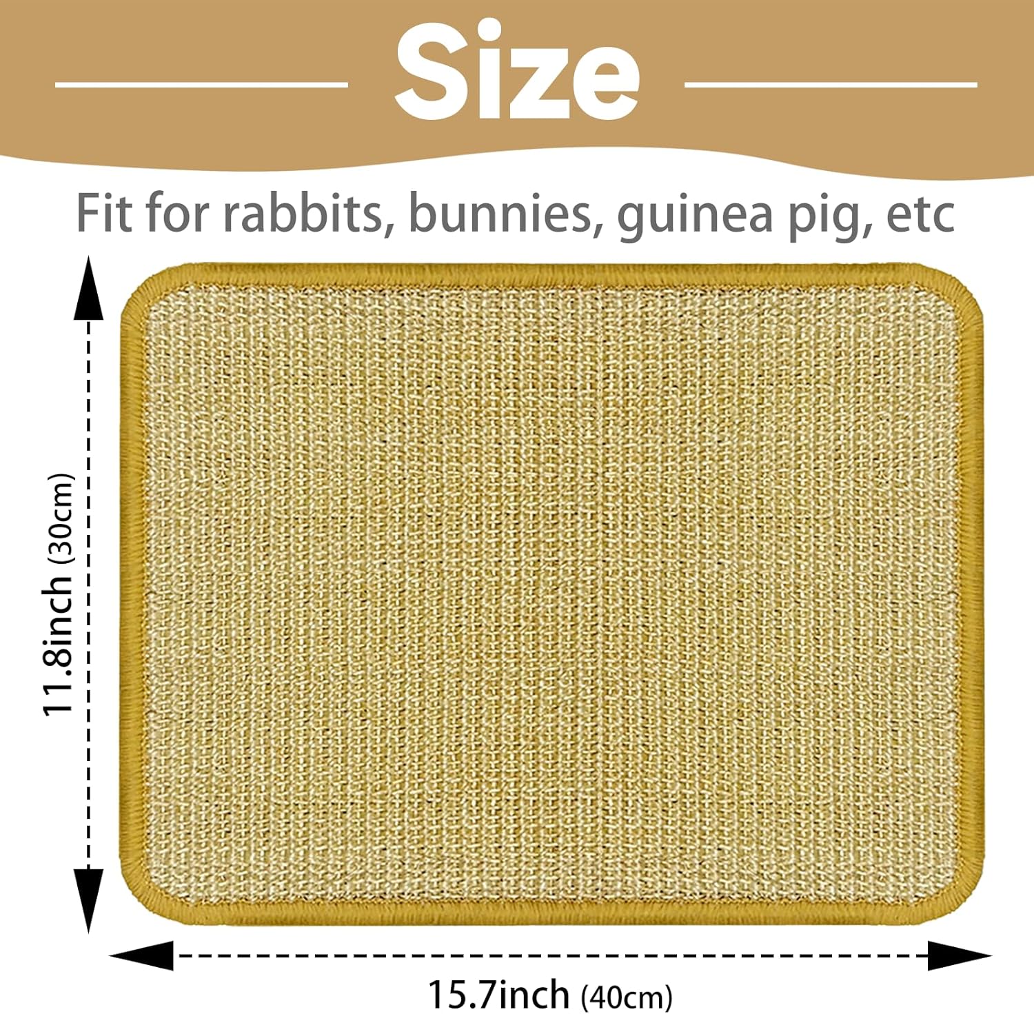 DYAUS Rabbit Scratching Pad, Sisal Bunny Scratch Pad, Natural Rabbit Foraging Mats for Cages, Indoor Bunny Toys Accessories for Bedding Biting Sleeping Resting (2PCS, 16x12in)