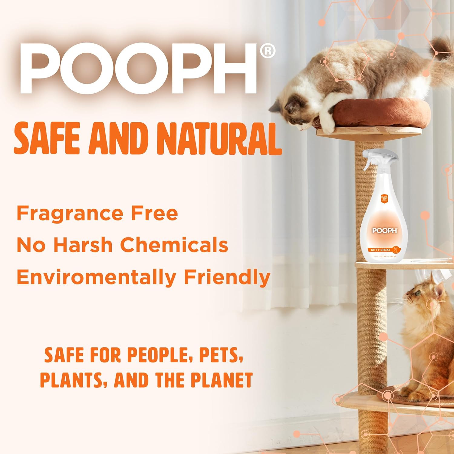POOPH® Kitty Spray - Patented Technology Eliminates Organic Odor On-Contact Goes Anywhere Your Kitty Goes - Cat Trees, Furniture, Bedding & More Safe Fragrance-Free Non-Toxic Eco-Conscious
