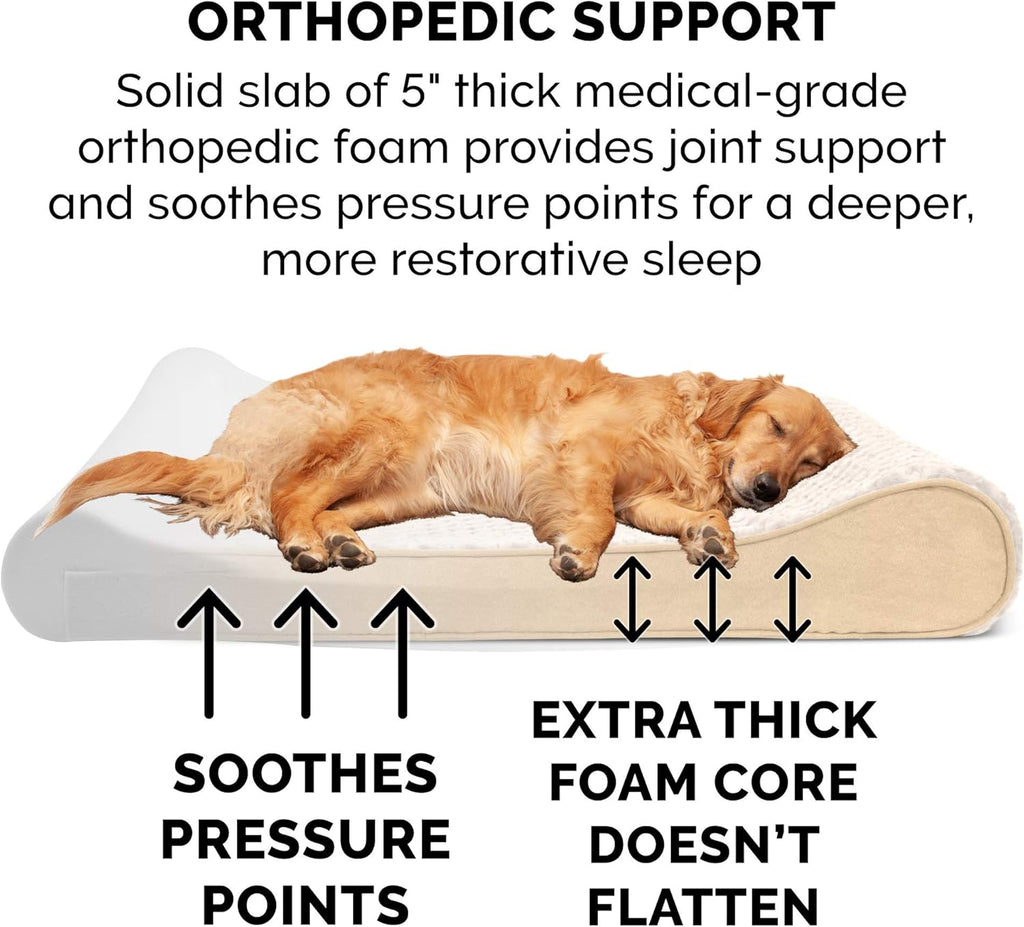 Furhaven Orthopedic Dog Bed for Extra Large Dogs w/ Removable Washable Cover, For Dogs Up to 180 lbs - Ultra Plush Faux Fur & Suede Luxe Lounger Contour Mattress - Cream, Giant/XXXL