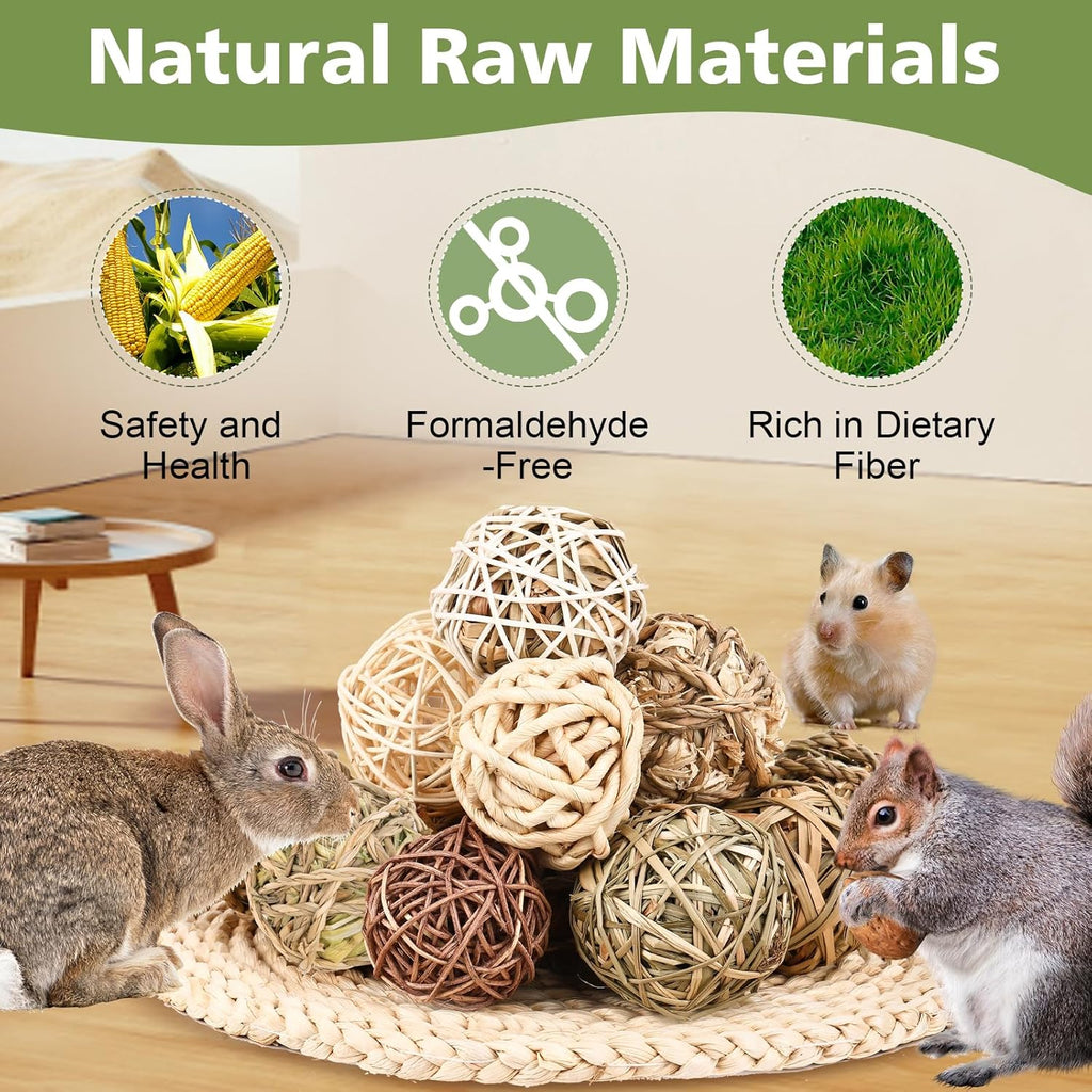 Bunny Chew Grass Balls, Rolling Chew Toys for Small Animals, Improving Dental Health, Natural Chew Grass Toys for Rabbits, Guinea Pigs, Chinchillas, Hamsters, Mice (16 Pcs)