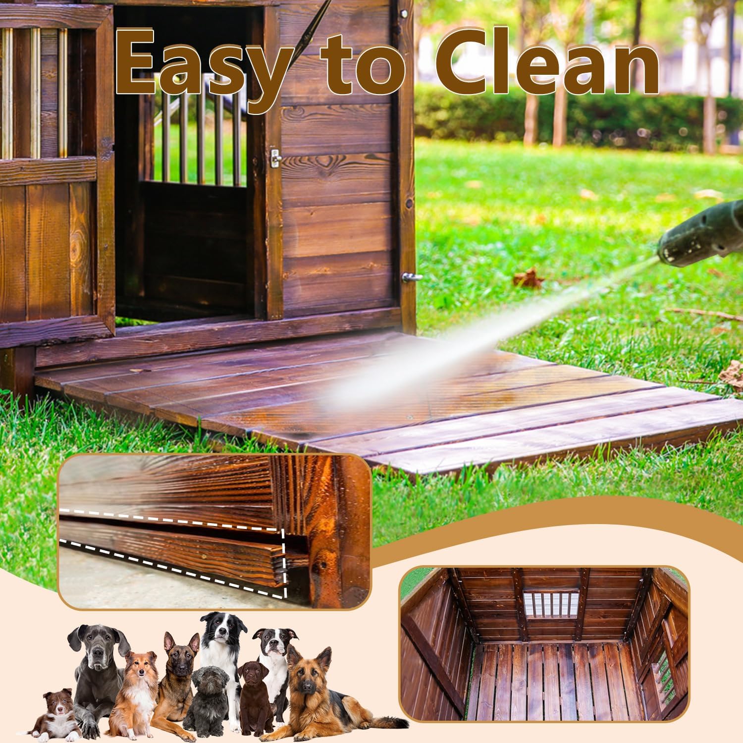 Outdoor Dog House, Solid Pine Wood Dog House with Waterproof Roof, Small Pet House with Elevated Floor and Window for Small Medium Dog, L