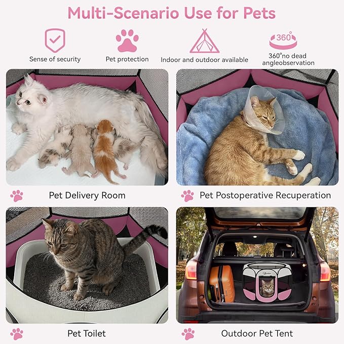 Siedihit Pink Dog Cat Playpen, Puppy Pet Playpen Indoor - Image 4