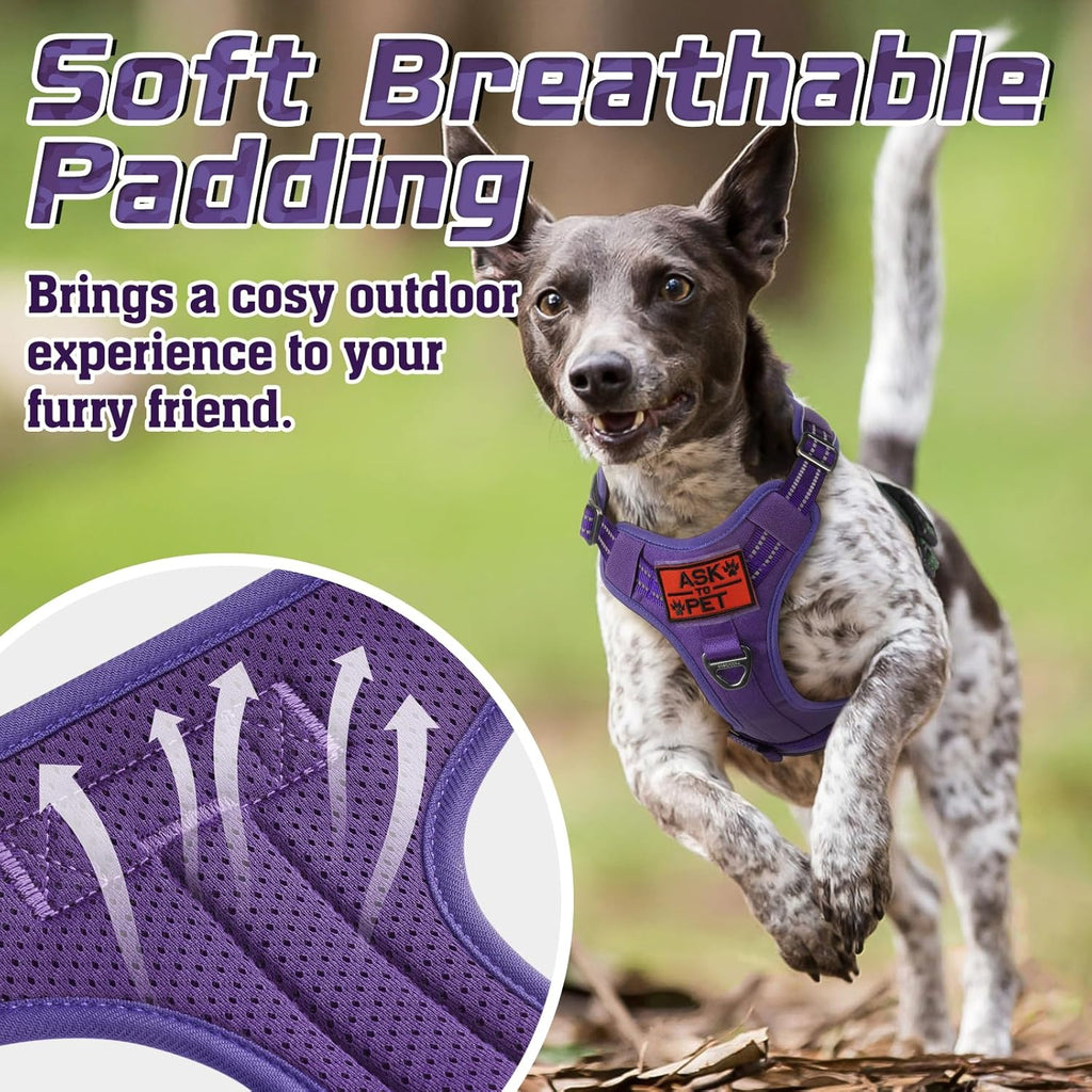 rabbitgoo Tactical Dog Harness Medium Sized Dog, No Pull Military Service Vest with Handle & Molle, Easy Control for Training Walking, Adjustable Reflective Straps, Purple, M